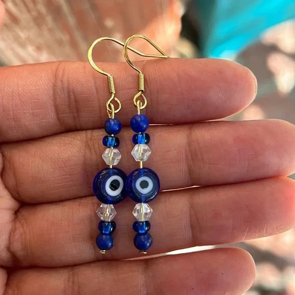 Handmade lapis lazuli evil eye 🧿 charm earrings ✨